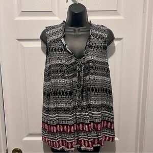 Faded Glory Top Cami Blouse Boho Large Women black summer V-Neck Sleeveless